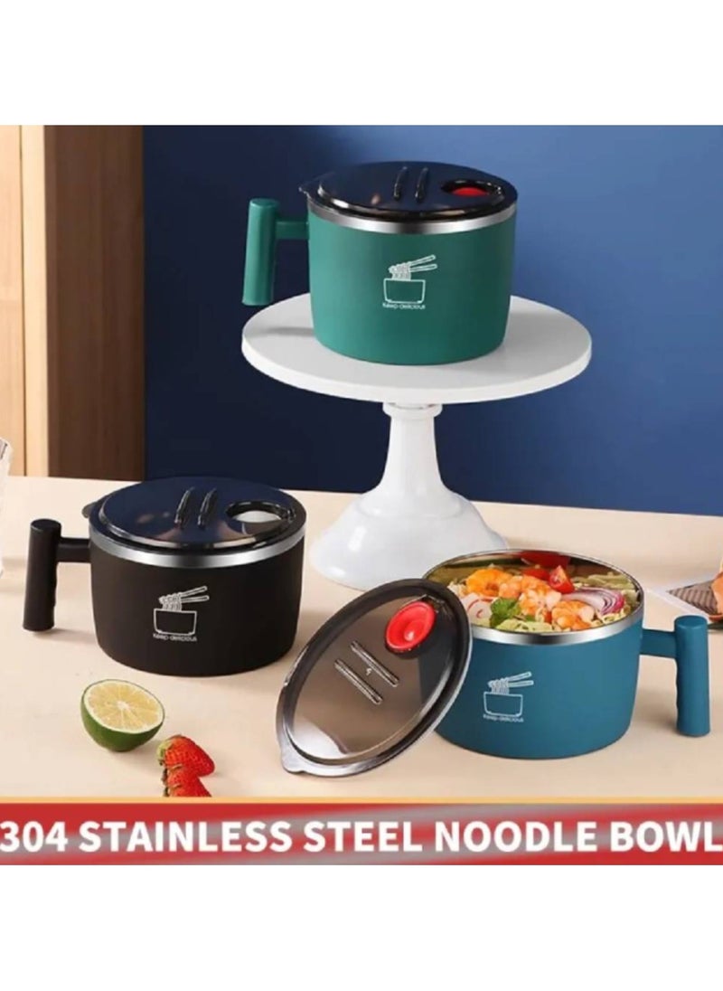 Stainless Steel Bowl With Lid For Instant Noodles Sealed And Portable Drain Bowl For Kitchen Utensils Instant Noodle Partner