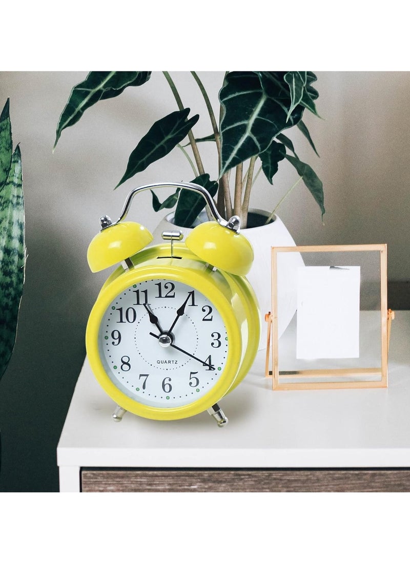 Alarm Clock Analog Clock Old Fashioned Silent Loud Alarm Backlight for Teenagers Table Home Decoration Heavy Sleepers Kids, Yellow
