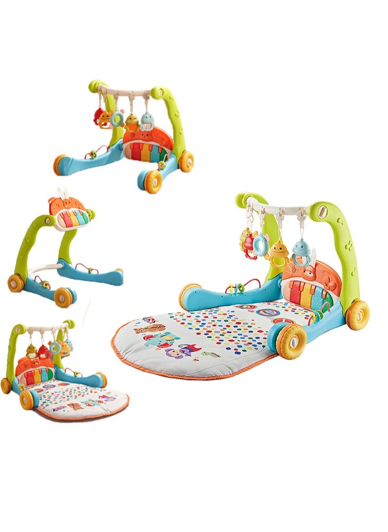 3 in 1 Baby Play Mat Gym, Kick and Play Piano Gym with Music Light, Activity Tummy Time Play mat with 5 Learning Sensory Toys, Infant Gifts for Newborn Baby Toddler 0-14 Months