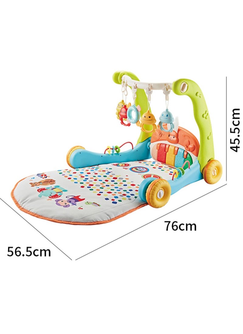 3 in 1 Baby Play Mat Gym, Kick and Play Piano Gym with Music Light, Activity Tummy Time Play mat with 5 Learning Sensory Toys, Infant Gifts for Newborn Baby Toddler 0-14 Months