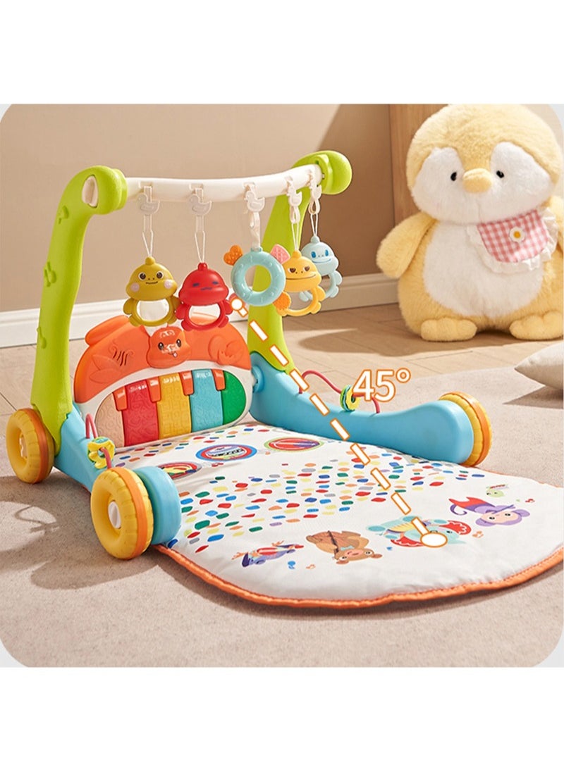 3 in 1 Baby Play Mat Gym, Kick and Play Piano Gym with Music Light, Activity Tummy Time Play mat with 5 Learning Sensory Toys, Infant Gifts for Newborn Baby Toddler 0-14 Months