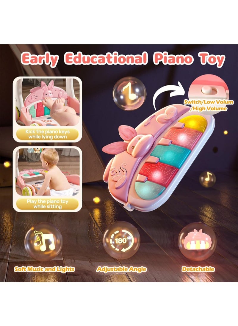 3 in 1 Baby Play Mat Gym, Kick and Play Piano Gym with Music Light, Activity Tummy Time Play mat with 5 Learning Sensory Toys, Infant Gifts for Newborn Baby Toddler 0-14 Months