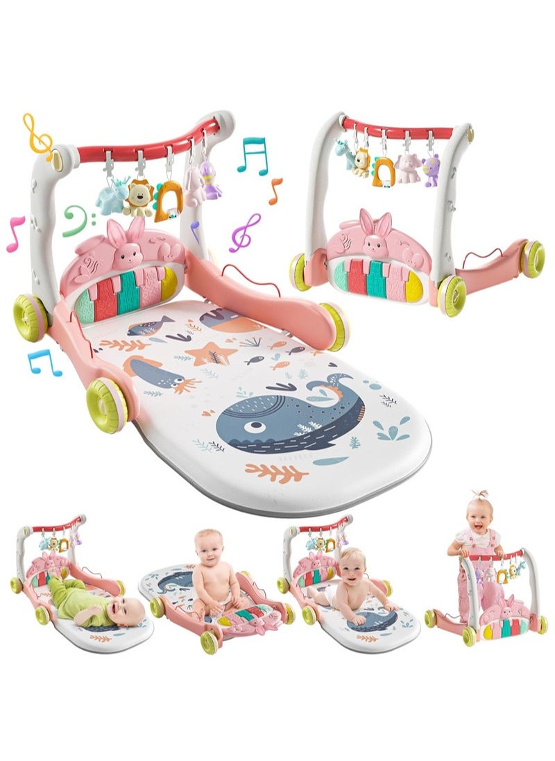 3 in 1 Baby Play Mat Gym, Kick and Play Piano Gym with Music Light, Activity Tummy Time Play mat with 5 Learning Sensory Toys, Infant Gifts for Newborn Baby Toddler 0-14 Months