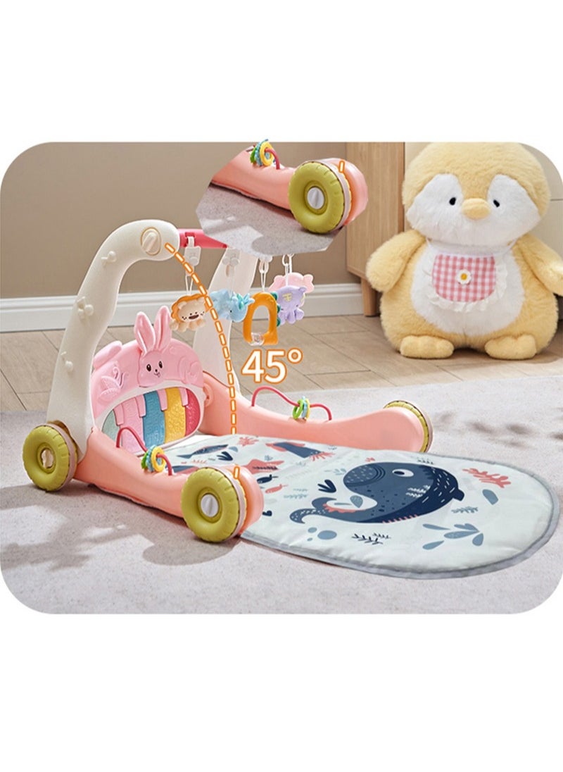 3 in 1 Baby Play Mat Gym, Kick and Play Piano Gym with Music Light, Activity Tummy Time Play mat with 5 Learning Sensory Toys, Infant Gifts for Newborn Baby Toddler 0-14 Months