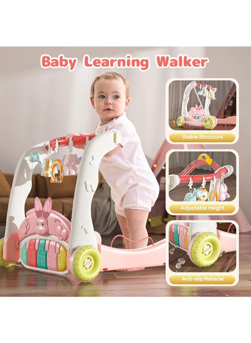 3 in 1 Baby Play Mat Gym, Kick and Play Piano Gym with Music Light, Activity Tummy Time Play mat with 5 Learning Sensory Toys, Infant Gifts for Newborn Baby Toddler 0-14 Months