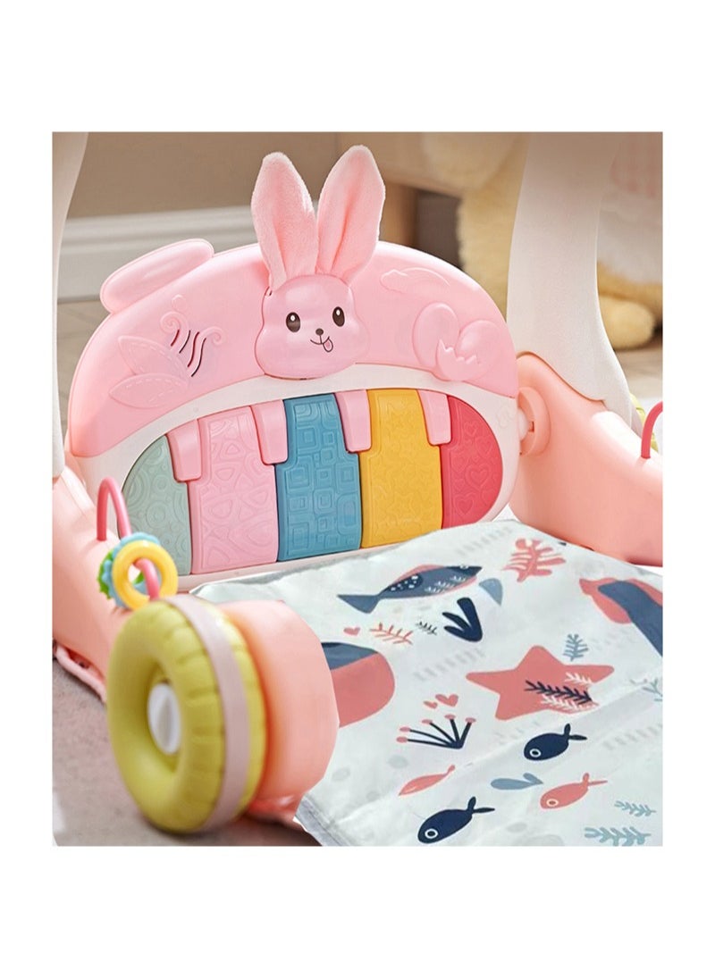 3 in 1 Baby Play Mat Gym, Kick and Play Piano Gym with Music Light, Activity Tummy Time Play mat with 5 Learning Sensory Toys, Infant Gifts for Newborn Baby Toddler 0-14 Months