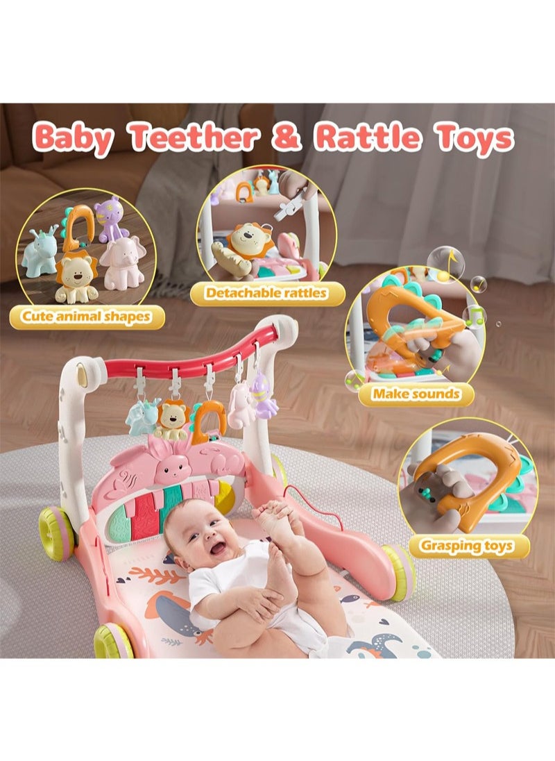 3 in 1 Baby Play Mat Gym, Kick and Play Piano Gym with Music Light, Activity Tummy Time Play mat with 5 Learning Sensory Toys, Infant Gifts for Newborn Baby Toddler 0-14 Months