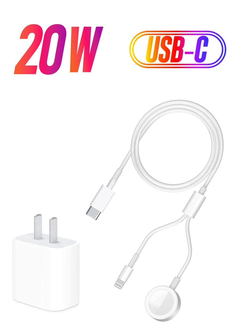 USB C Charger for Apple Watch, 20W PD Fast Wall Charger Power Adapter with 2-in-1 iWatch Magnetic Charging Cable Compatible with Apple Watch Series 8/7/6/SE/5/4/3/2, iPhone 14/13/12/11/Pro/Max/Xs/XR/8