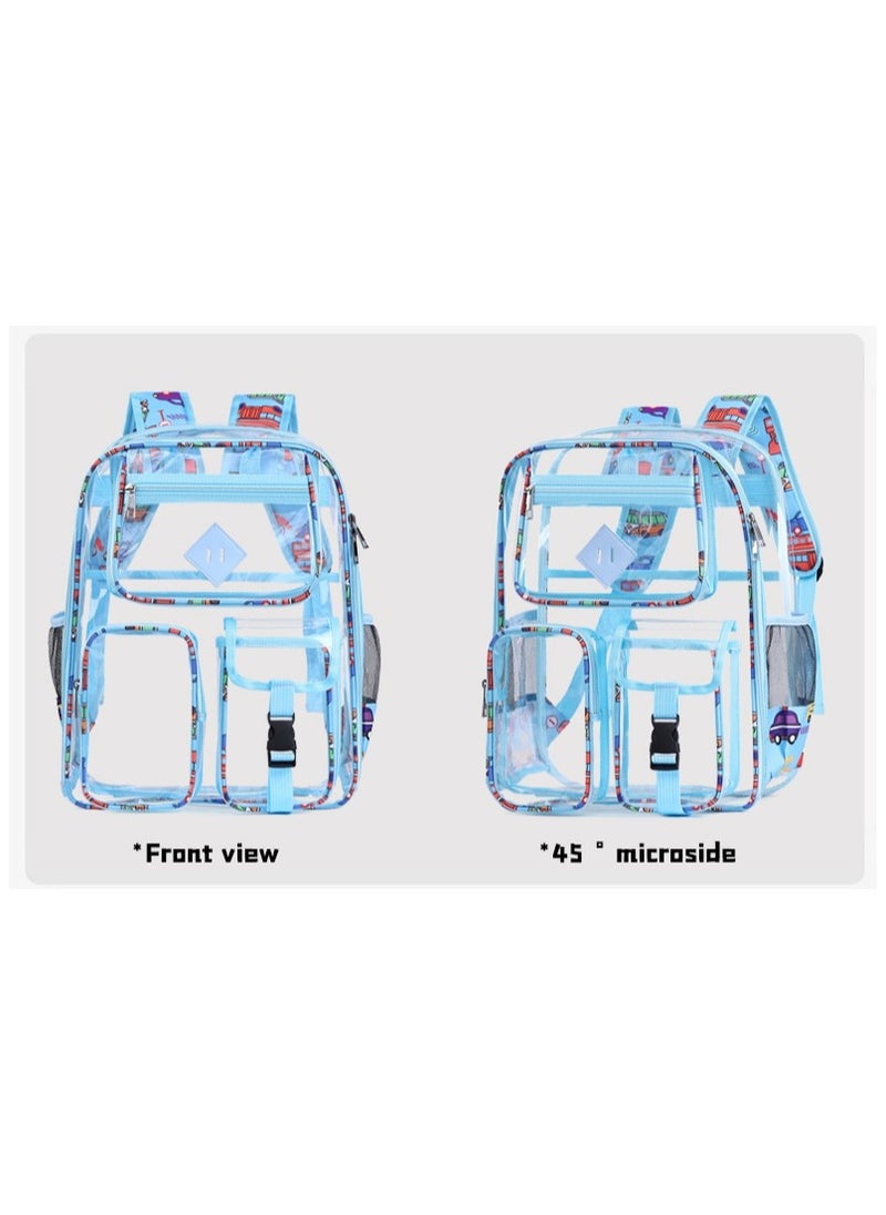 PVC Transparent Backpack Waterproof Colored Shoulder Strap Edging Large Capacity Senior Male and Female Students Colored Shoulder Strap Schoolbag 34*43*15CM