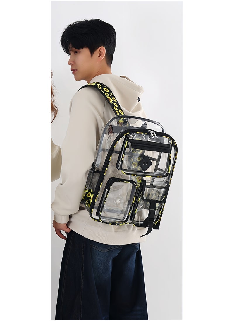 PVC Transparent Backpack Waterproof Colored Shoulder Strap Edging Large Capacity Senior Male and Female Students Colored Shoulder Strap Schoolbag 34*43*15CM