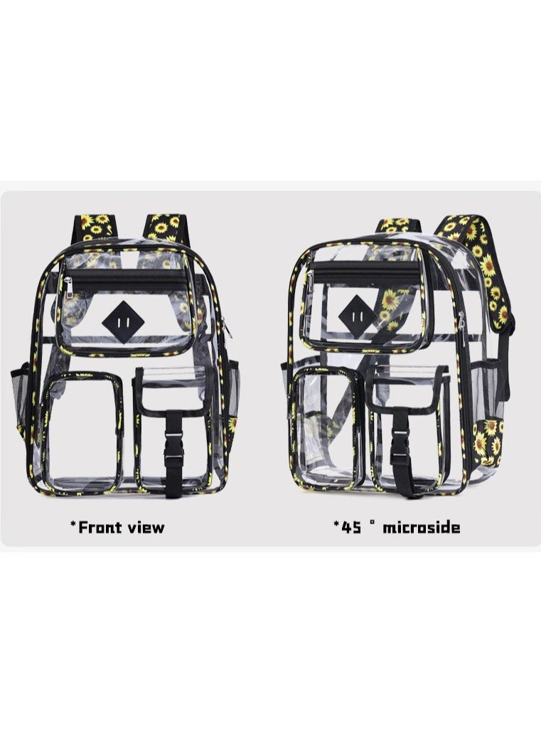 PVC Transparent Backpack Waterproof Colored Shoulder Strap Edging Large Capacity Senior Male and Female Students Colored Shoulder Strap Schoolbag 34*43*15CM