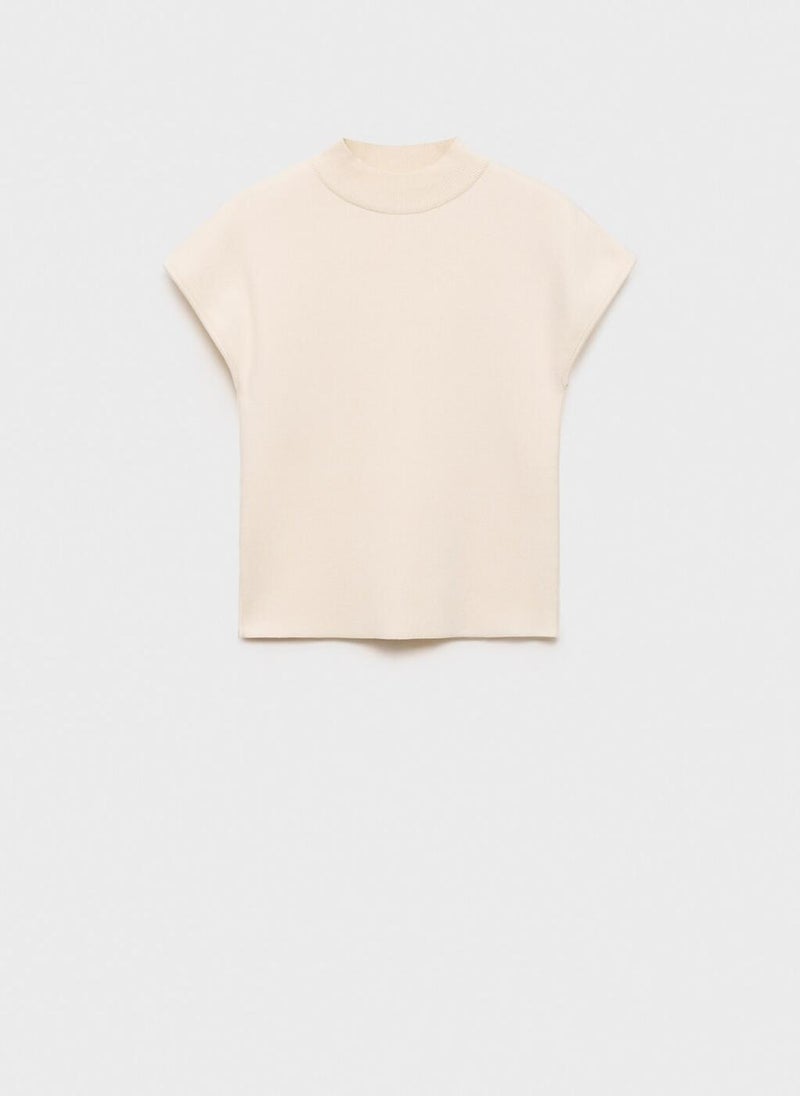 Short-Sleeved Fine-Knit Sweater