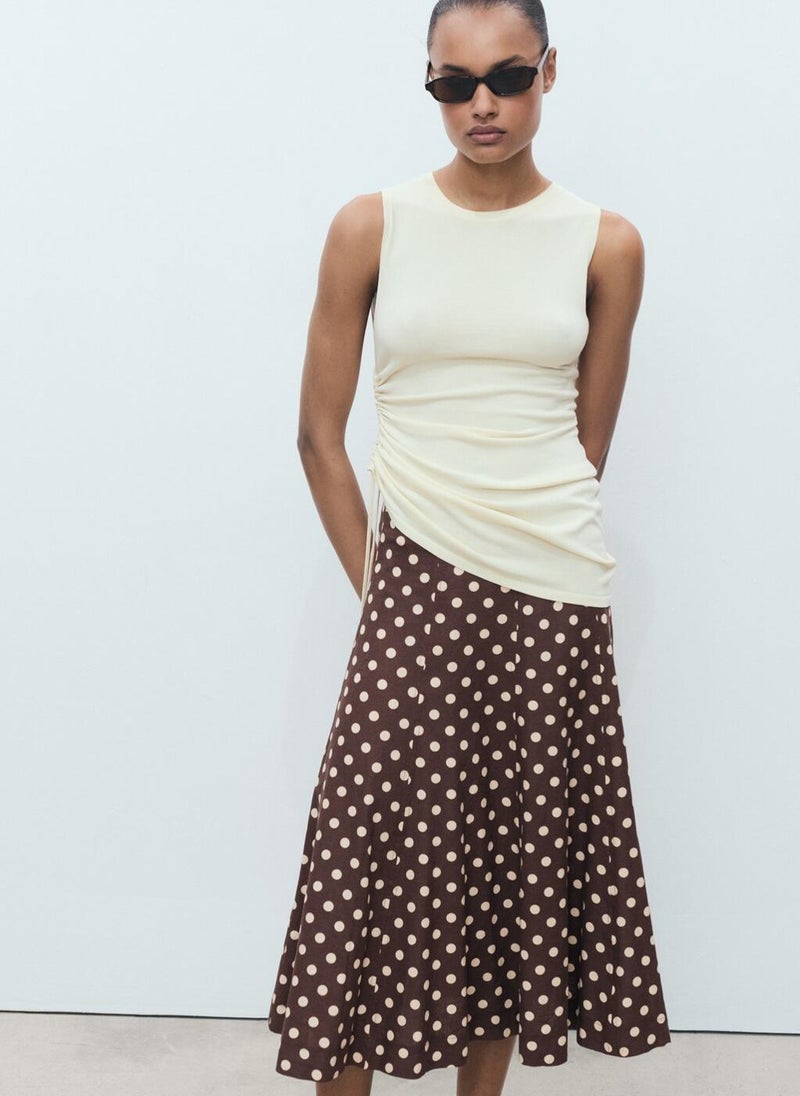 Flared Linen Skirt With Polka Dots