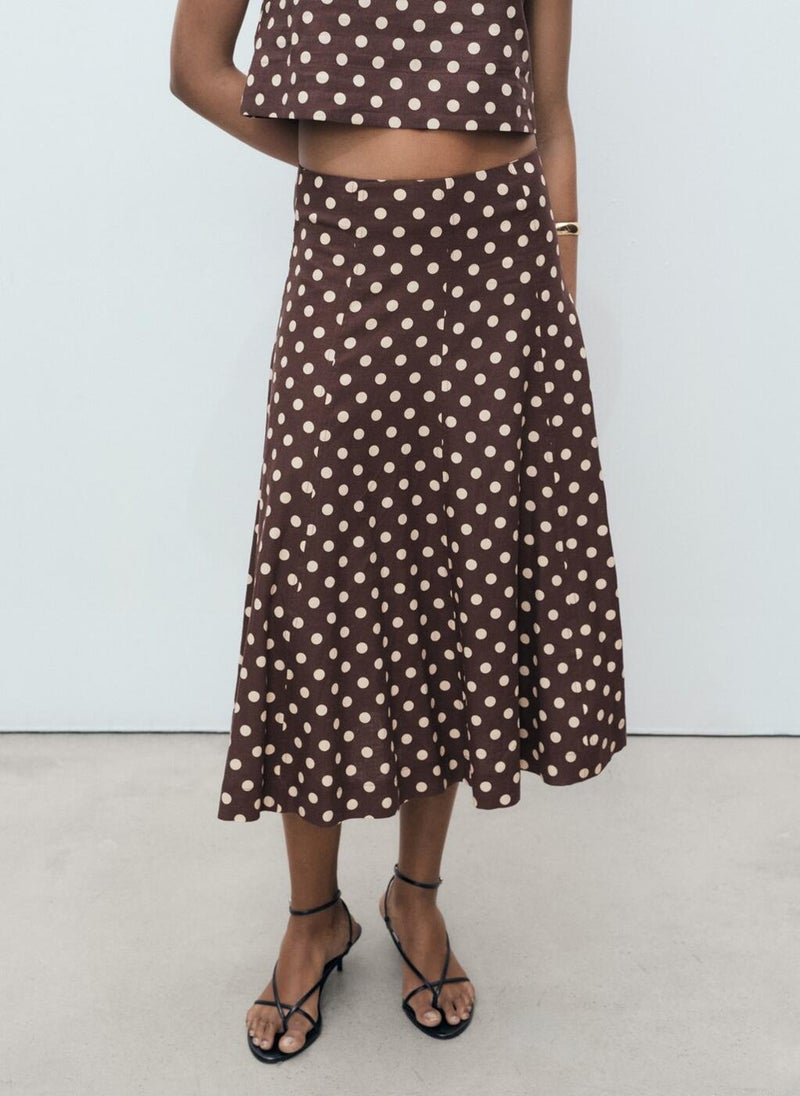 Flared Linen Skirt With Polka Dots