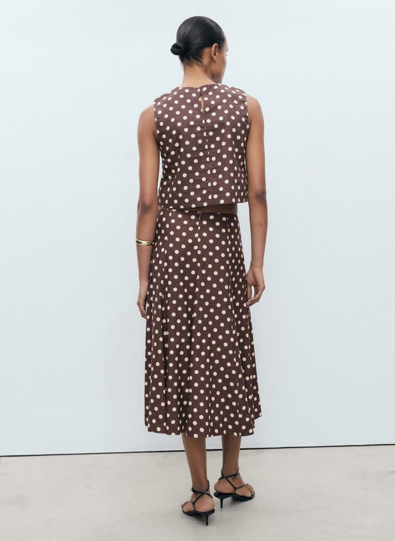 Flared Linen Skirt With Polka Dots