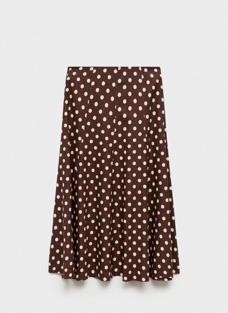 Flared Linen Skirt With Polka Dots
