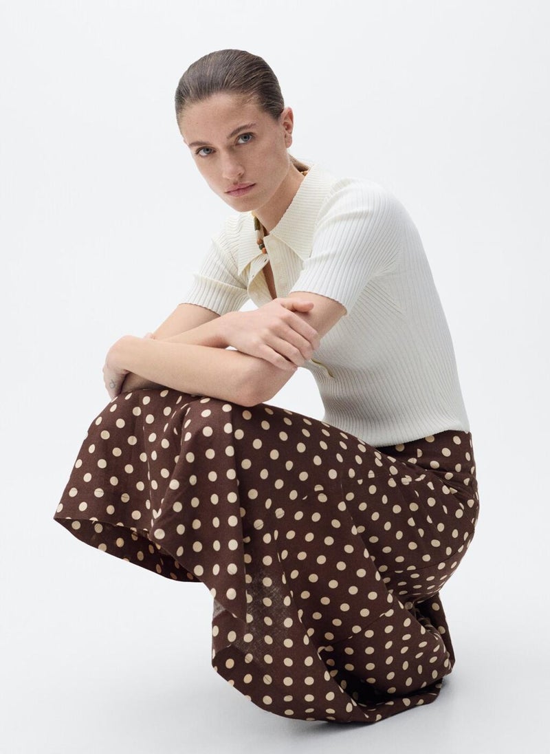Flared Linen Skirt With Polka Dots