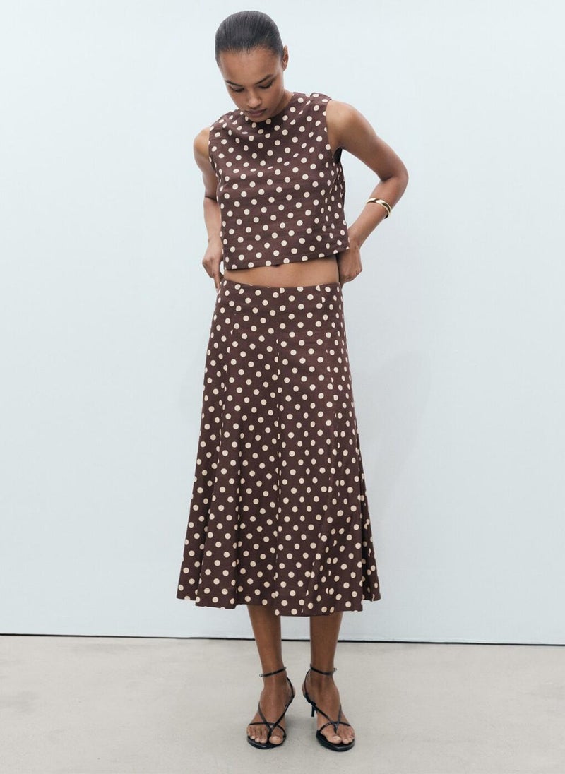 Flared Linen Skirt With Polka Dots