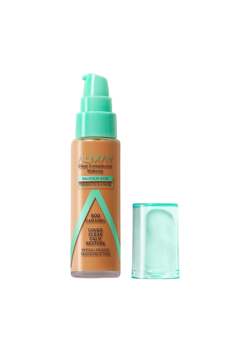 Almay Clear Complexion Acne Foundation Makeup with Salicylic Acid Medium Coverage Soft Matte Finish Hypoallergenic Cruelty  FragranceFree Dermatologist Tested 800 Caramel 1 fl oz