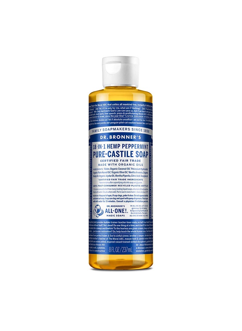 Dr Bronners  PureCastile Liquid Soap Peppermint 8 ounce  Made with Organic Oils 18in1 Uses Face Body Hair Laundry Pets and Dishes Concentrated Vegan NonGMO