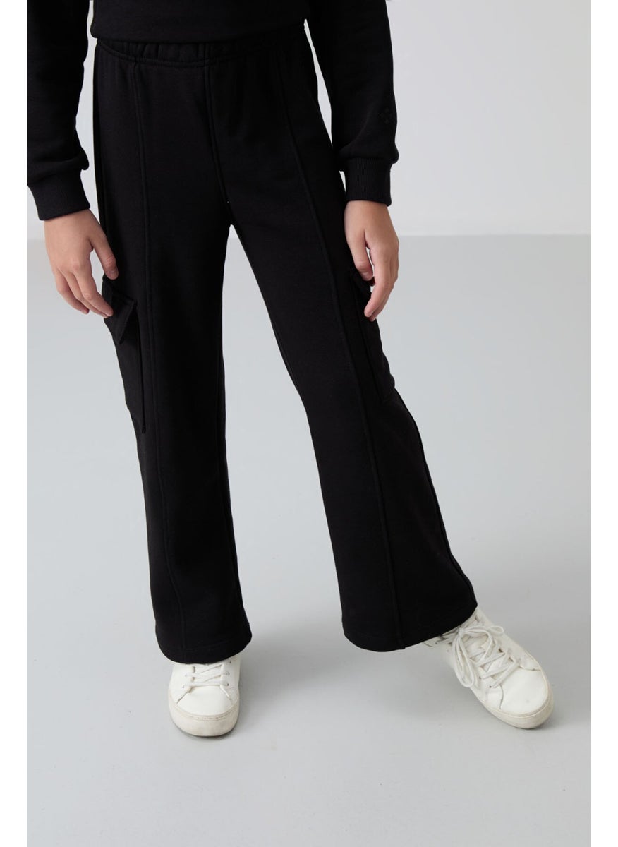 Black Cotton Fluffy Soft Texture Standard Fit Embroidered Girls Tracksuit - 75159