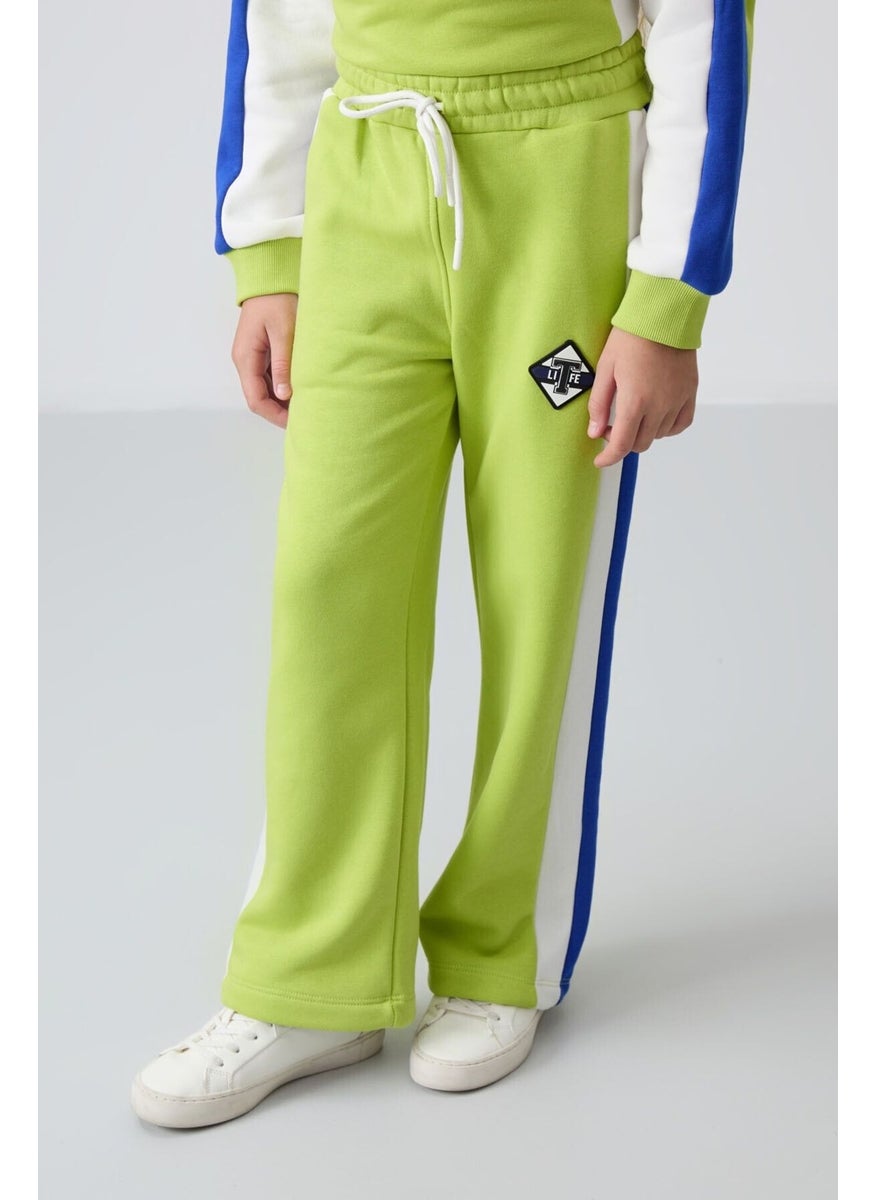 Lime Green Cotton Fluffy Soft Textured Standard Fit Printed Girls Tracksuit - 75165