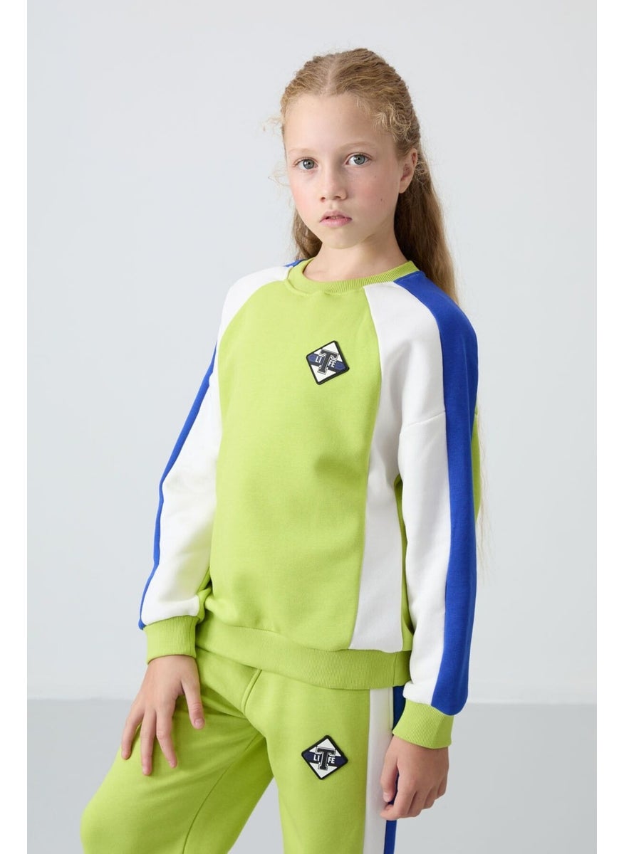 Lime Green Cotton Fluffy Soft Textured Standard Fit Printed Girls Tracksuit - 75165