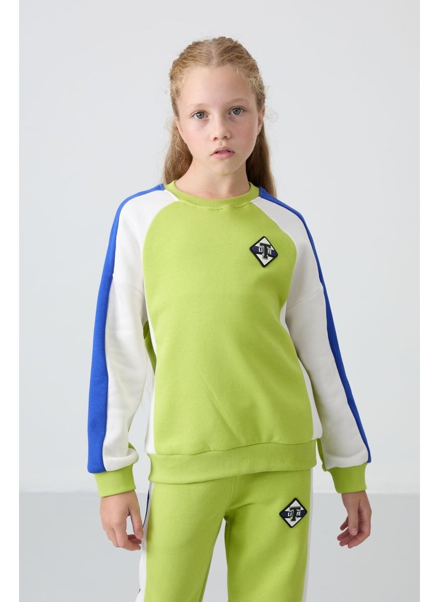 Lime Green Cotton Fluffy Soft Textured Standard Fit Printed Girls Tracksuit - 75165