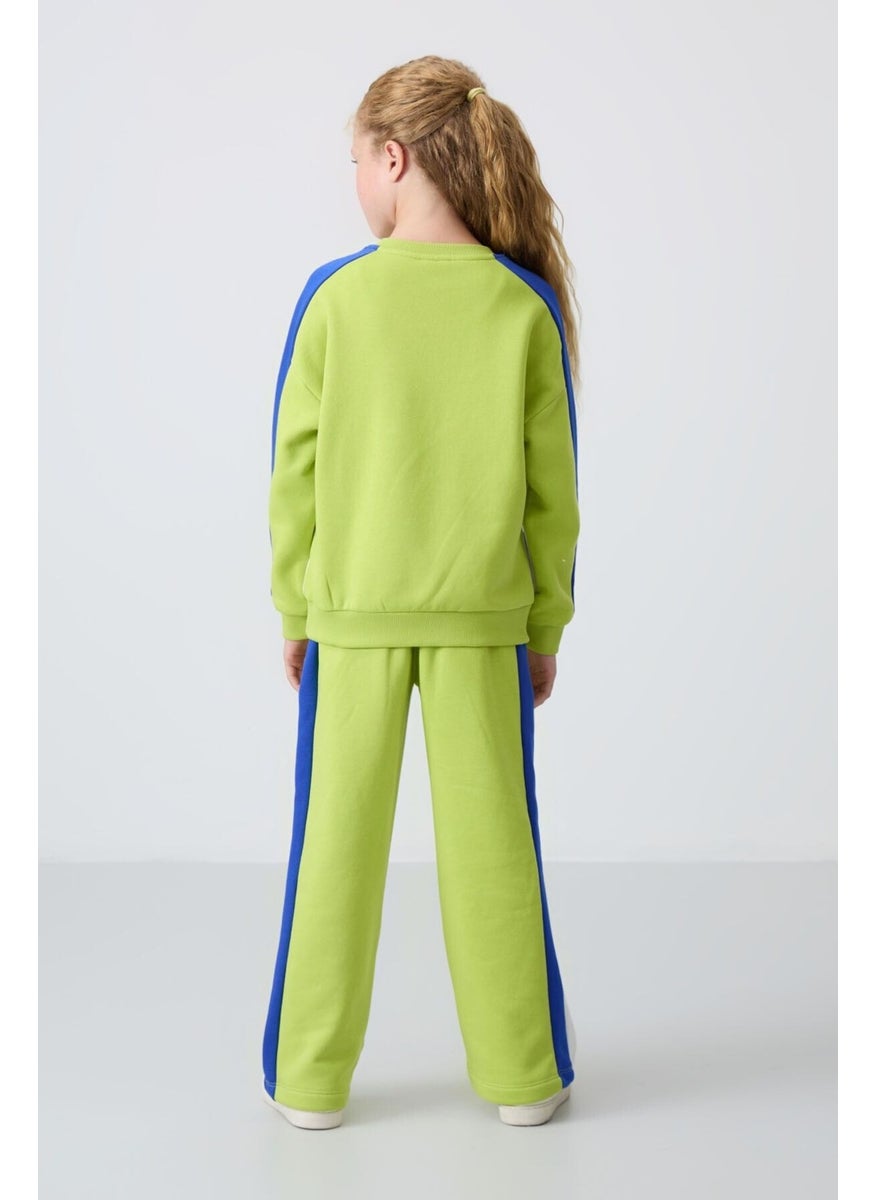 Lime Green Cotton Fluffy Soft Textured Standard Fit Printed Girls Tracksuit - 75165