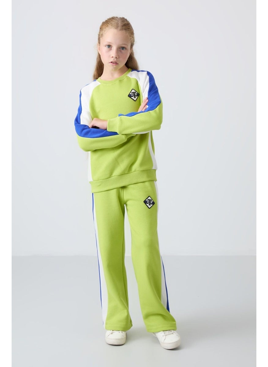Lime Green Cotton Fluffy Soft Textured Standard Fit Printed Girls Tracksuit - 75165