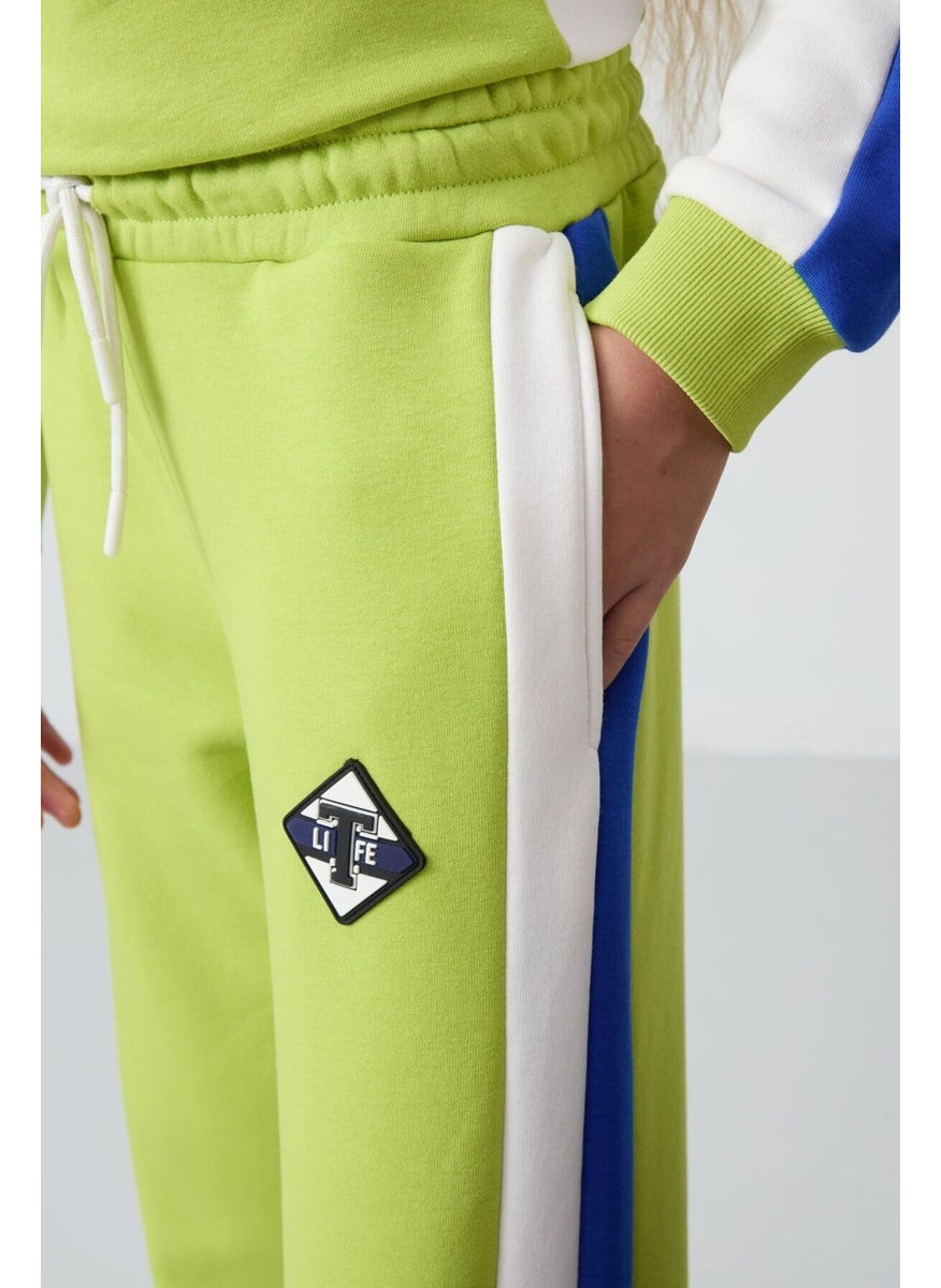Lime Green Cotton Fluffy Soft Textured Standard Fit Printed Girls Tracksuit - 75165
