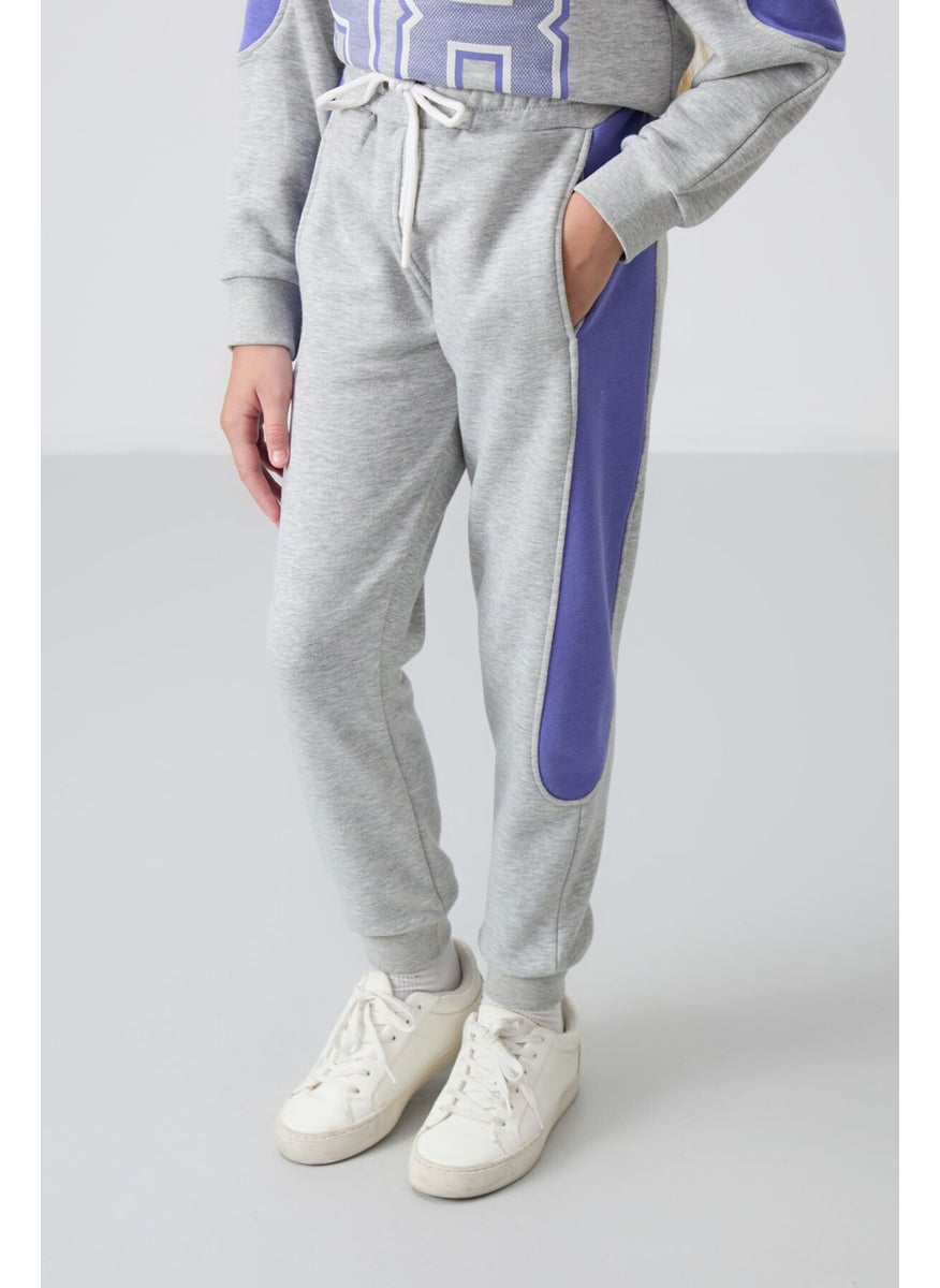Gray Melange Cotton Fluffy Soft Textured Standard Fit Printed Girls Tracksuit - 75170