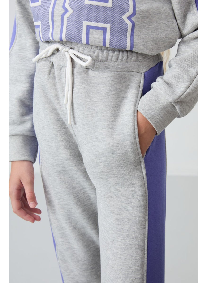 Gray Melange Cotton Fluffy Soft Textured Standard Fit Printed Girls Tracksuit - 75170