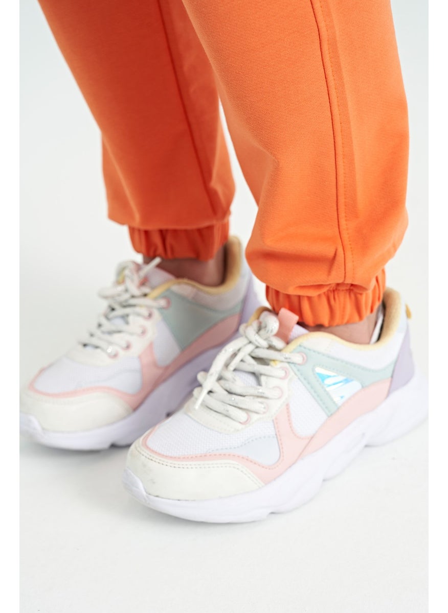 Orange Text Embroidered Standard Pattern Jogger Girl Tracksuit Bottom - 75120