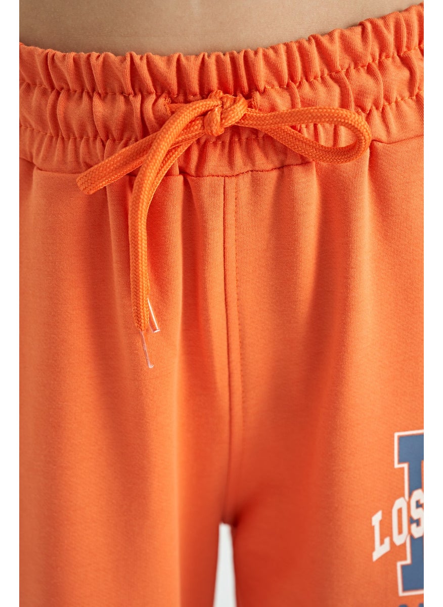 Orange Text Embroidered Standard Pattern Jogger Girl Tracksuit Bottom - 75120