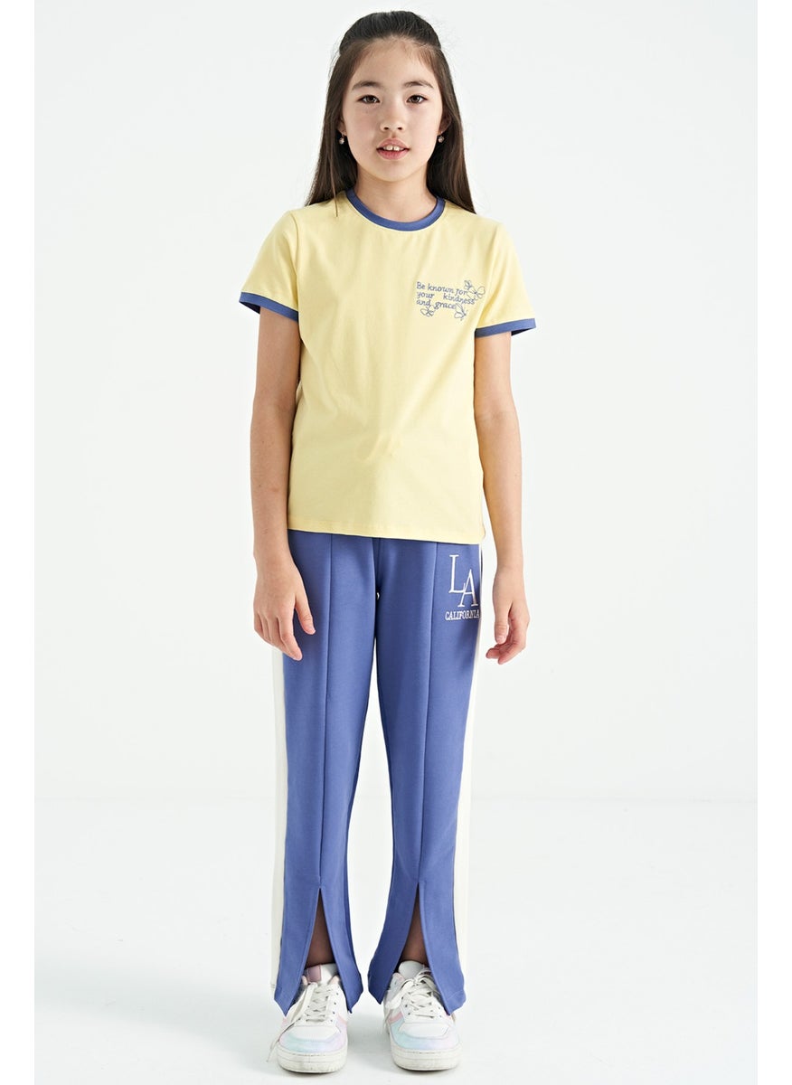 Light Purple Text Embroidery Detail Lace-Up Comfortable Pattern Girls Tracksuit Bottom - 75121