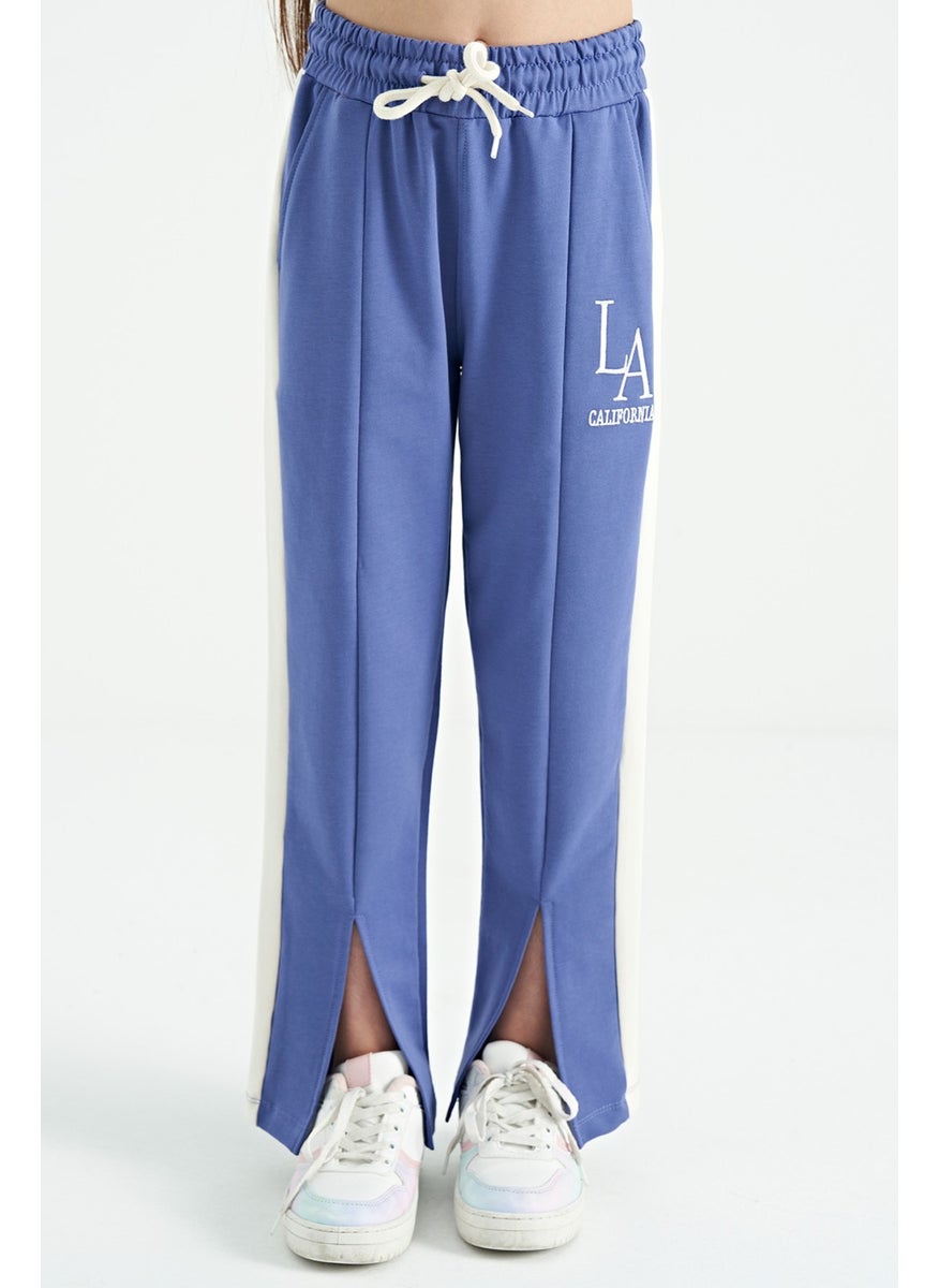 Light Purple Text Embroidery Detail Lace-Up Comfortable Pattern Girls Tracksuit Bottom - 75121