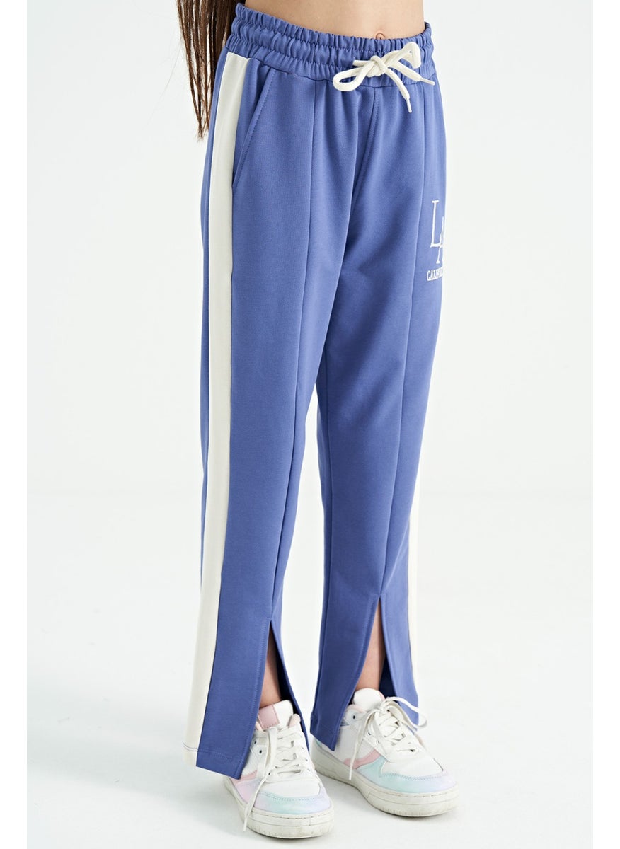 Light Purple Text Embroidery Detail Lace-Up Comfortable Pattern Girls Tracksuit Bottom - 75121