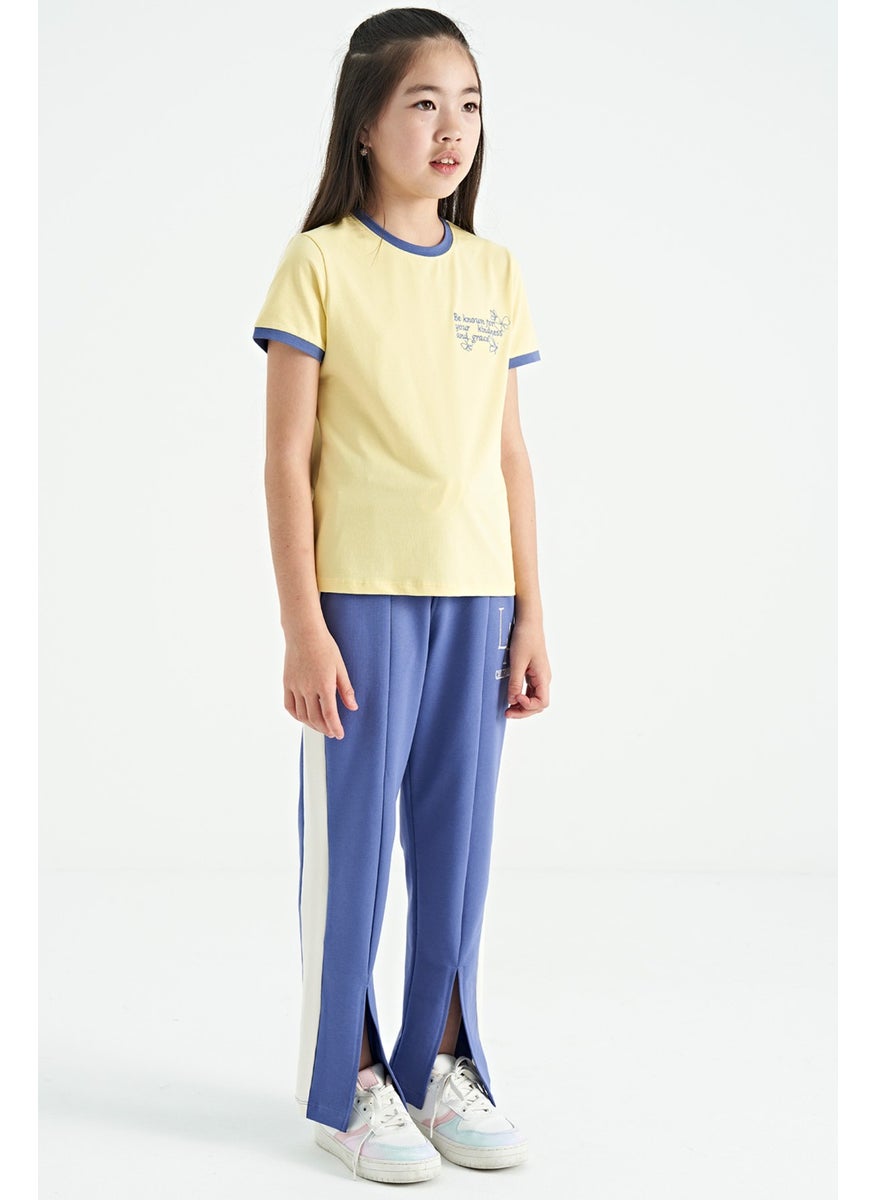 Light Purple Text Embroidery Detail Lace-Up Comfortable Pattern Girls Tracksuit Bottom - 75121