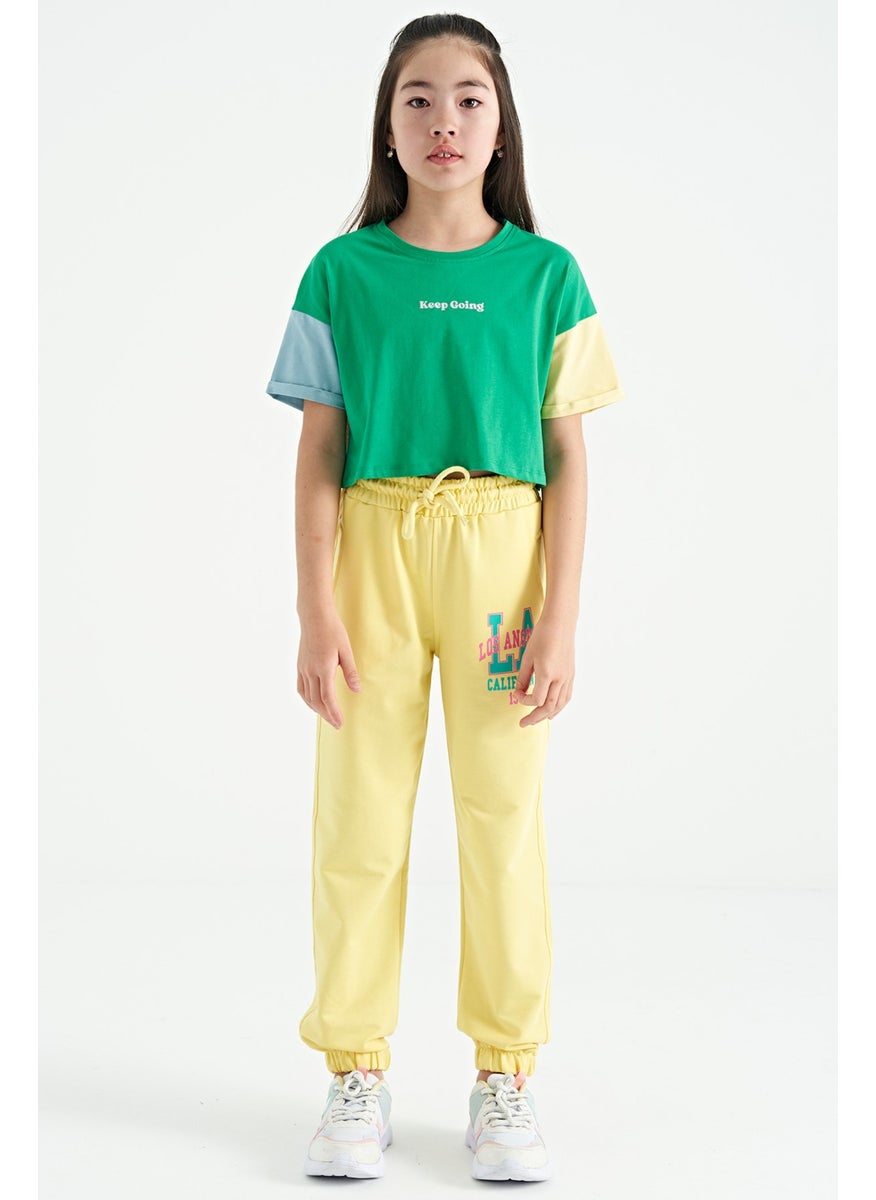 Lemon Text Embroidered Standard Pattern Jogger Girls Tracksuit Bottom - 75120