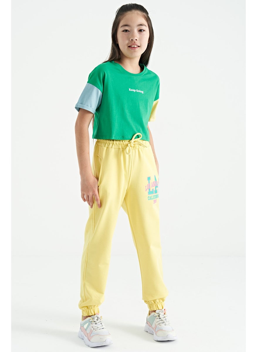 Lemon Text Embroidered Standard Pattern Jogger Girls Tracksuit Bottom - 75120