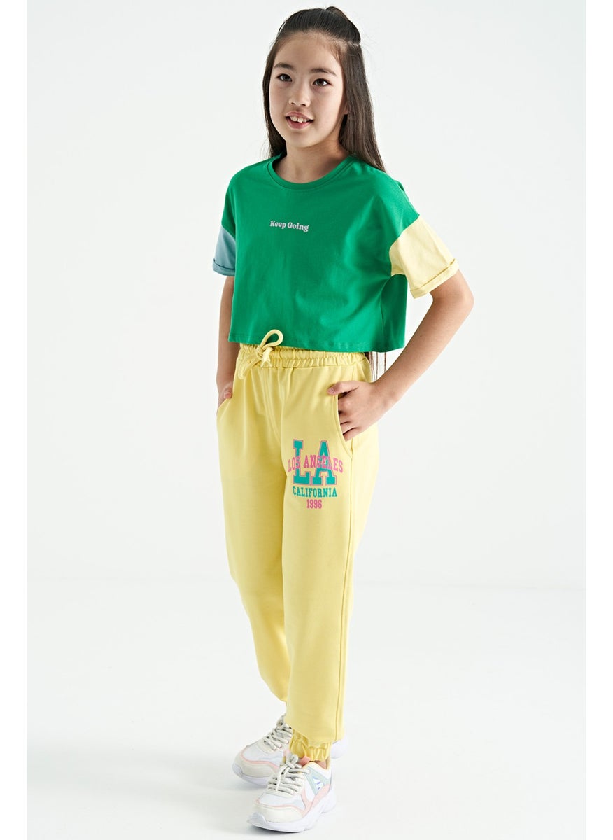 Lemon Text Embroidered Standard Pattern Jogger Girls Tracksuit Bottom - 75120