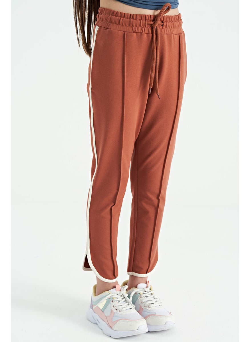 Cinnamon Piping Detail Lace Front Ribbed Wide Leg Girls Tracksuit Bottoms - 75124