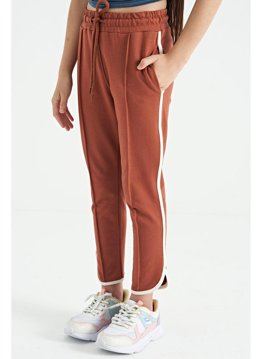 Cinnamon Piping Detail Lace Front Ribbed Wide Leg Girls Tracksuit Bottoms - 75124