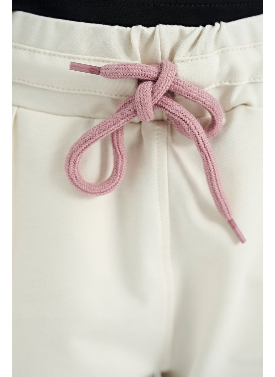 Ecru Side Band Hidden Zipper Pocket Detailed Jogger Girl Tracksuit Bottom - 75122