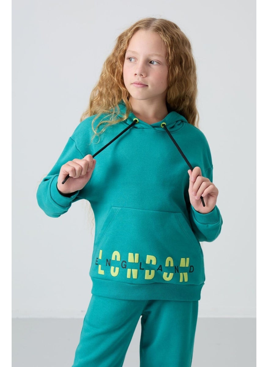 Sea Green Cotton Fluffy Soft Texture Oversize Printed Girls Tracksuit - 75147