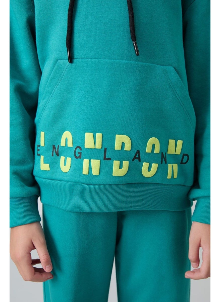 Sea Green Cotton Fluffy Soft Texture Oversize Printed Girls Tracksuit - 75147
