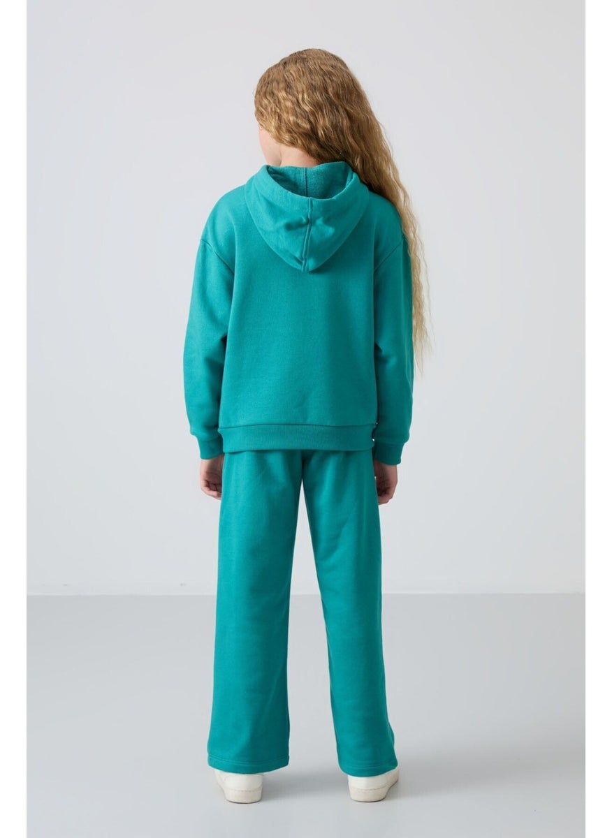 Sea Green Cotton Fluffy Soft Texture Oversize Printed Girls Tracksuit - 75147
