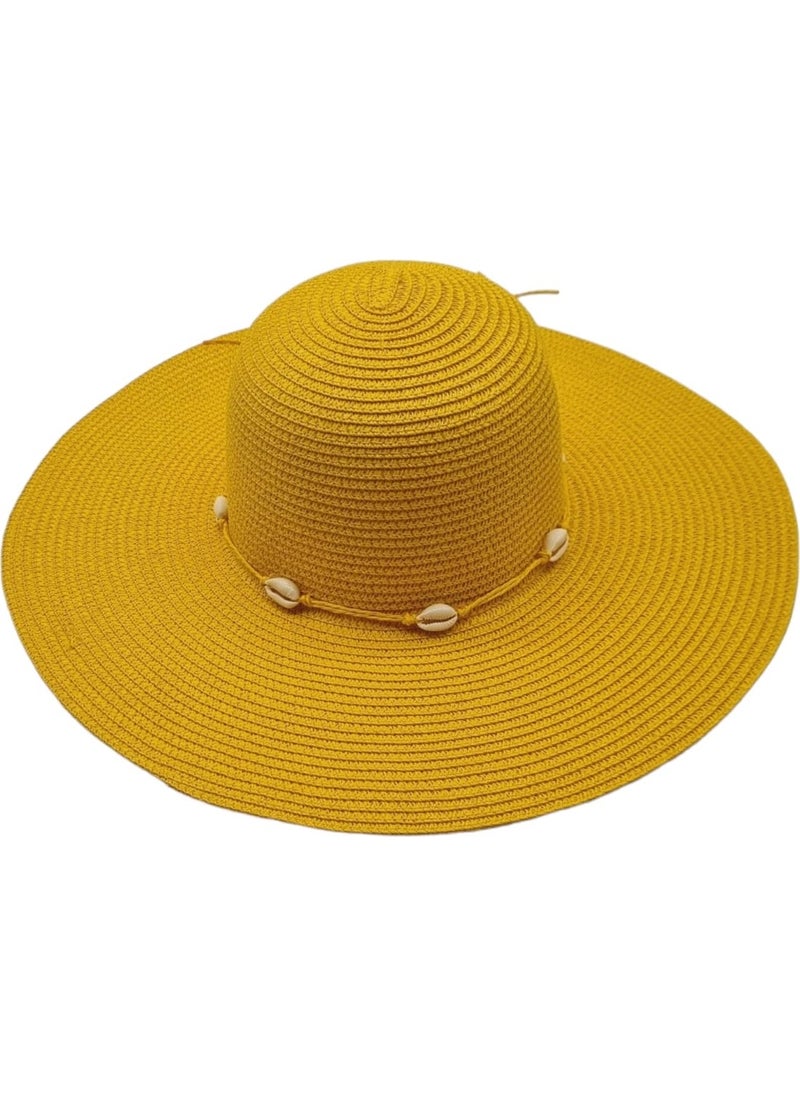 Women's Wide Brim Summer Straw Hat with Starfish Detail