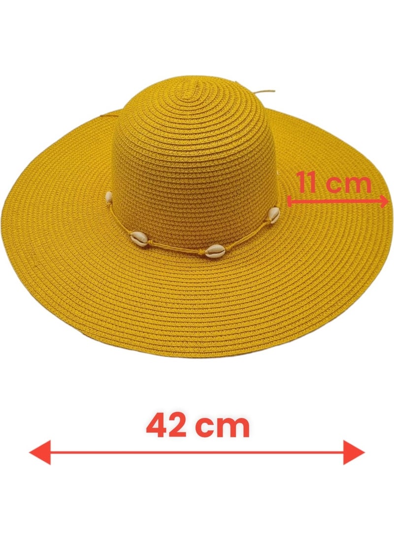 Women's Wide Brim Summer Straw Hat with Starfish Detail